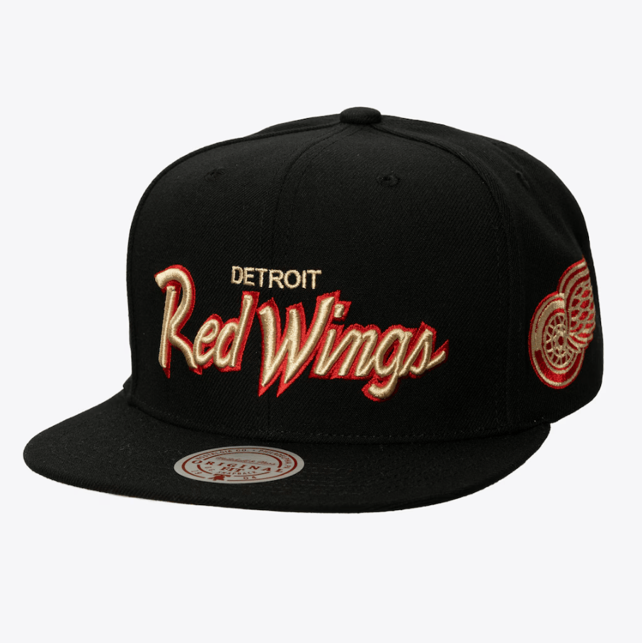 Detroit Red Wings Black Cream Script Snapback Hat