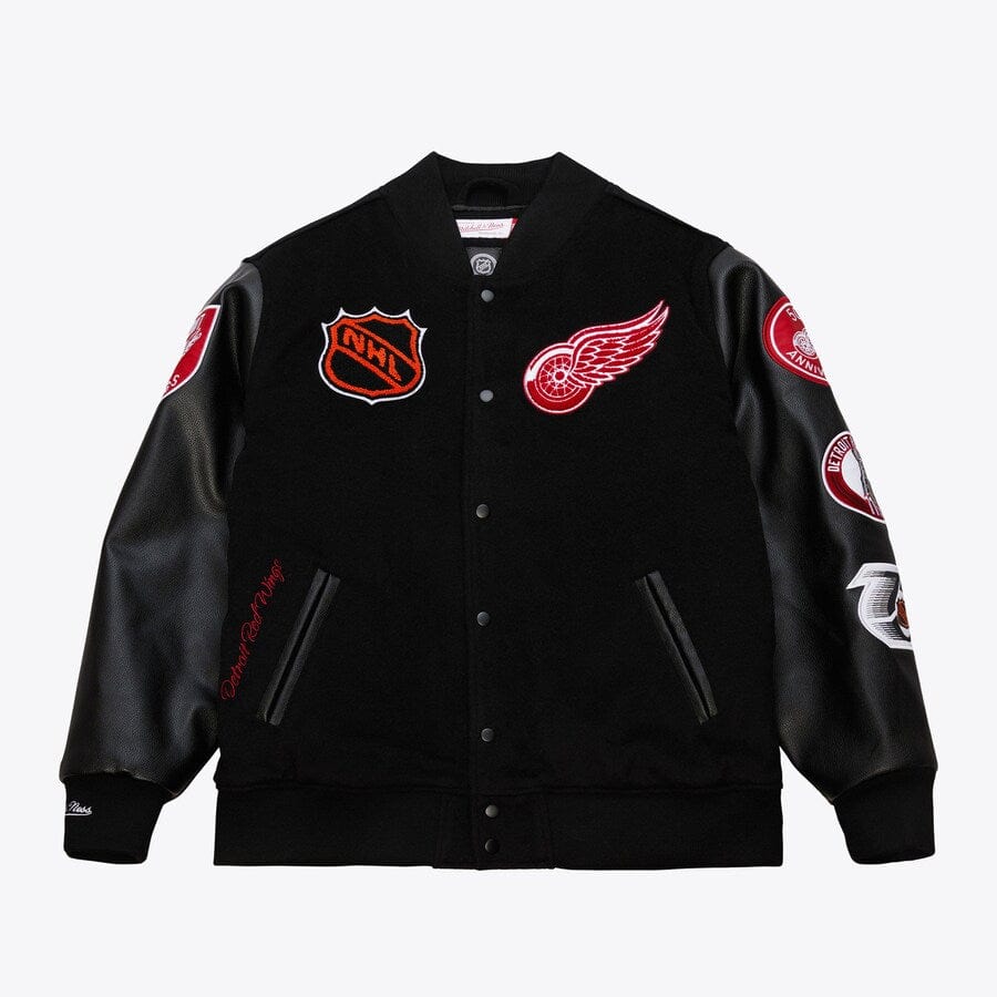 Detroit Red Wings Black Out Collection Team Logo Full-Snap Varsity Jac