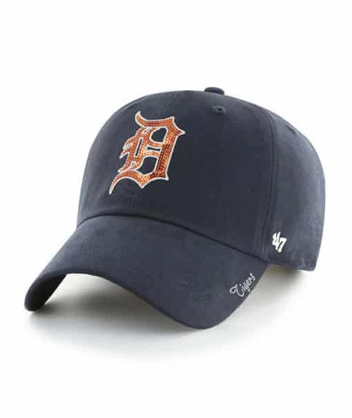 '47 Brand Ball Cap Detroit Tigers 47 Brand Navy Sparkle Team Color Womens Clean Up Hat 053838341326
