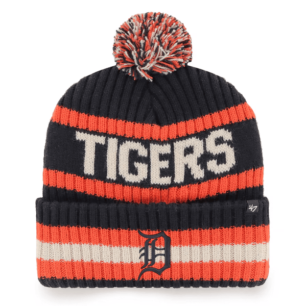 '47 Brand Knit Cap Detroit Tigers '47 Navy Bering Cuffed Knit Hat with Pom 194602538976