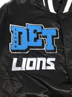 DET Lions Black Satin Varsity Jacket