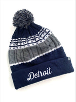Black and Grey Detroit Knit Hat with Pom - Detroit Historical Society