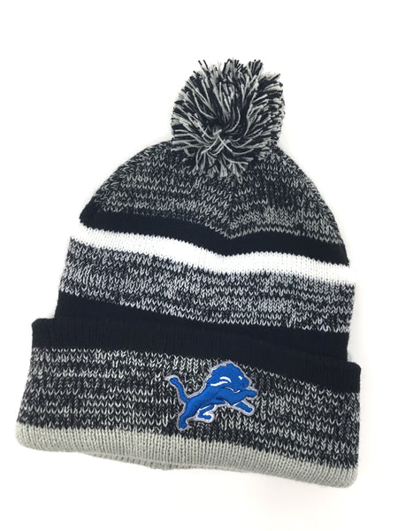 Detroit Lions Black/Grey Stripe Knit Pom Hat