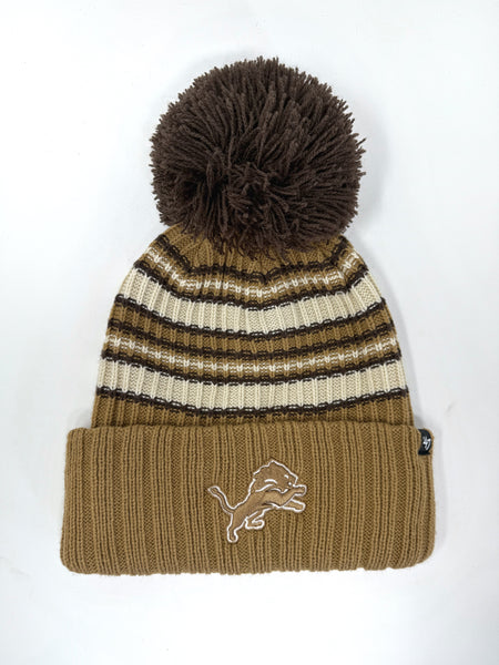 Detroit Lions Camel Knit Hat with Pom