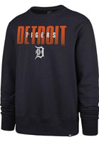 Detroit Tigers Navy Blue Overlay Headline Long Sleeve Crew Sweatshirt