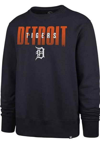 Detroit Tigers Navy Blue Overlay Headline Long Sleeve Crew Sweatshirt