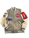 Detroit Pistons Old English Rib Wool Varsity Jacket (Heather Grey/White)