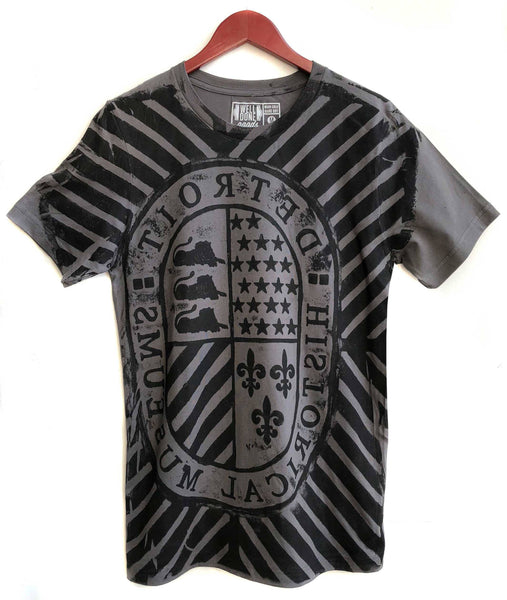 CYBEROPTIX T-Shirt DHM Manhole Cover Print Black on Charcoal Grey Crew Neck T-Shirt