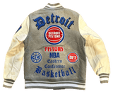 Detroit Pistons Old English Rib Wool Varsity Jacket (Heather Grey/White)