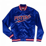 Detroit Pistons Mitchell & Ness Blue Hardwood Classics Throwback Wordmark Raglan Full-Snap Jacket