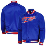 Detroit Pistons Mitchell & Ness Blue Hardwood Classics Throwback Wordmark Raglan Full-Snap Jacket