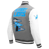 Pro Standard Coat Detroit Lions Script Tail Rib Wool & Leather Grey/White Varsity Jacket