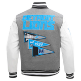 Pro Standard Coat Detroit Lions Script Tail Rib Wool & Leather Grey/White Varsity Jacket