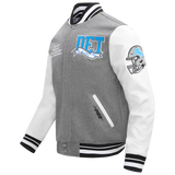 Pro Standard Coat Detroit Lions Script Tail Rib Wool & Leather Grey/White Varsity Jacket