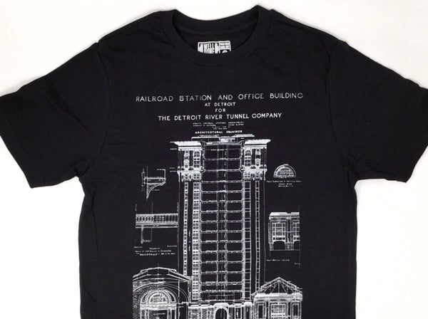 welldone goods T-Shirt Michigan Central T-Shirt, Detroit Train Station Blueprint